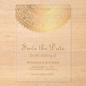 Gold Mandala Indian Wedding Save the Date アクリル招待状 (正面)