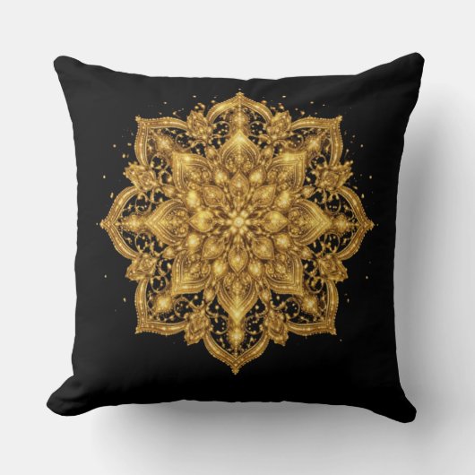 Gold Mandala Pillow Luxury Decorative Throw  クッション (正面)