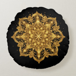 Gold Mandala Pillow Luxury Decorative Throw  ラウンドクッション