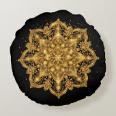 Gold Mandala Pillow Luxury Decorative Throw ラウンドクッション (裏面)