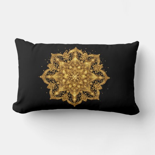 Gold Mandala Pillow Luxury Decorative Throw  ランバークッション (正面)