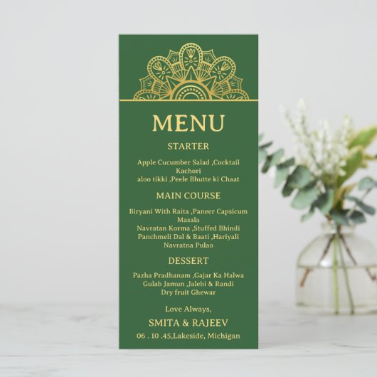 Gold Mandala Wedding Menu Card  メニュー (スタンド正面)
