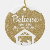 Gold Manger Baby Jesus Scripture Xmas Decor ⛪️ 🎄 セラミックオーナメント (正面)