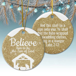 Gold Manger Baby Jesus Scripture Xmas Decor ⛪️ 🎄 セラミックオーナメント