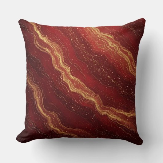 Gold Marble Abstract Background With Red Swirls クッション (正面)