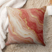 Gold Marble Abstract Background With Red Swirls クッション (ブランケット)