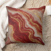 Gold Marble Abstract Background With Red Swirls クッション (ブランケット)