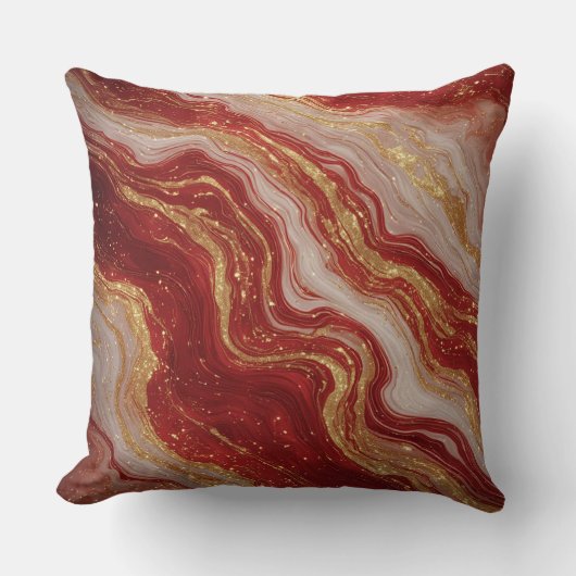 Gold Marble Abstract Background With Red Swirls クッション (正面)