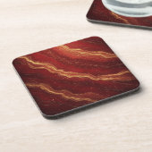 Gold Marble Abstract Background With Red Swirls コースター (左側)