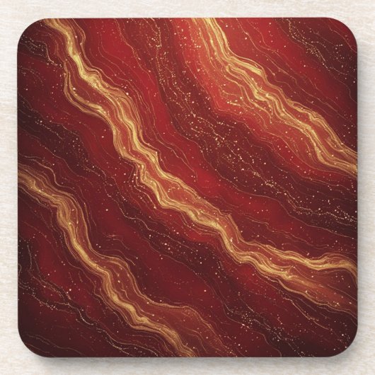 Gold Marble Abstract Background With Red Swirls コースター (正面)