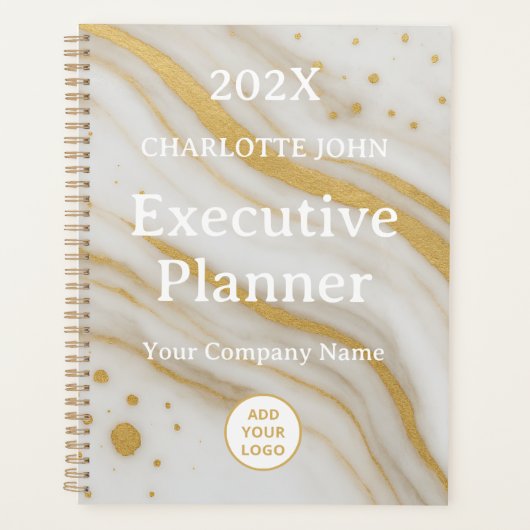 Gold Marble Executive Custom Name 2026 プランナー手帳 (正面)