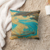 Gold marbling texture design. Blue and golden marb クッション (ブランケット)