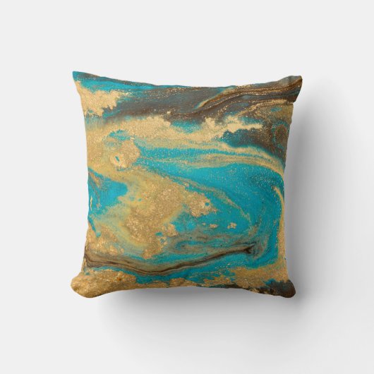 Gold marbling texture design. Blue and golden marb クッション (正面)