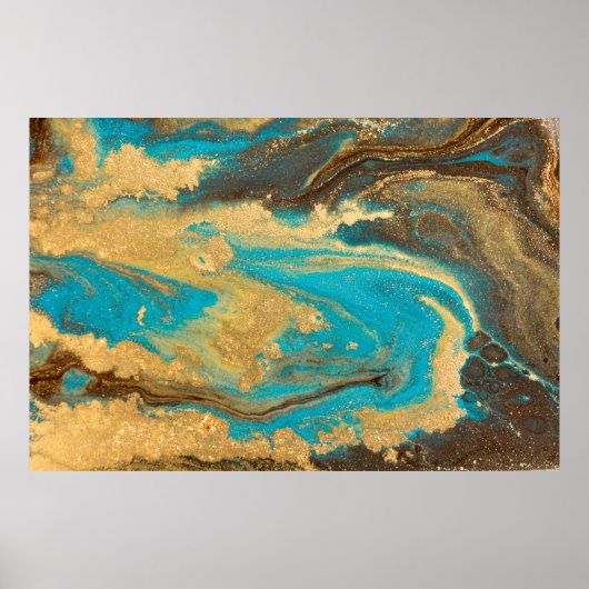 Gold marbling texture design. Blue and golden marb ポスター (正面)