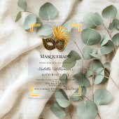 Gold Masquerade luxury clear birthday party アクリル招待状