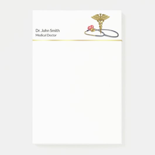 Gold Medical Stethoscope & Caduceus with Heart ポストイット (正面)