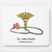 Gold Medical Stethoscope & Caduceus with Heart マウスパッド (正面)