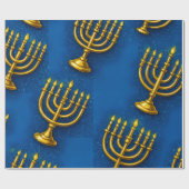 Gold Menorah on Sparkly Blue Background Hanukkah ラッピングペーパー (フラット)