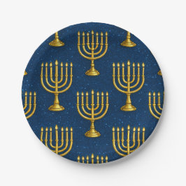 Gold Menorah Pattern Hanukkah ペーパープレート