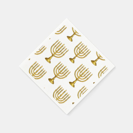 Gold Menorah Pattern Hanukkah Napkins スタンダードカクテルナプキン (角)