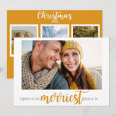 Gold Merriest Place to Be Christmas Photo Card シーズンカード (正面/裏面)