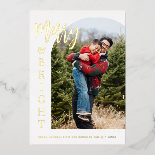 gold merry and bright christmas 箔シーズンカード (正面)