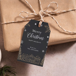 Gold Merry Christmas Calligraphic Scrip Holiday ギフトタグ