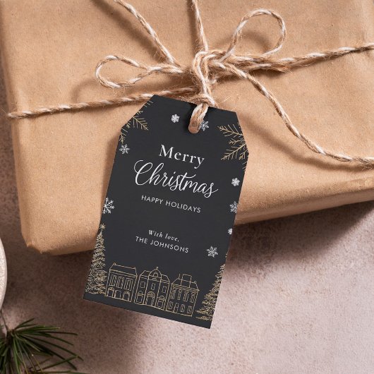 Gold Merry Christmas Calligraphic Scrip Holiday ギフトタグ