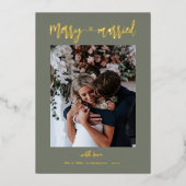 Gold Merry & Married 2 Photos First Christmas 箔シーズンカード (正面)
