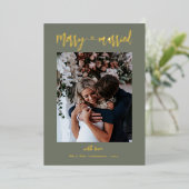 Gold Merry & Married 2 Photos First Christmas 箔シーズンカード (立ち正面)