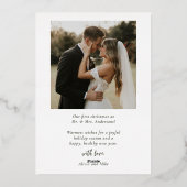 Gold Merry & Married 2 Photos First Christmas 箔シーズンカード (裏面)