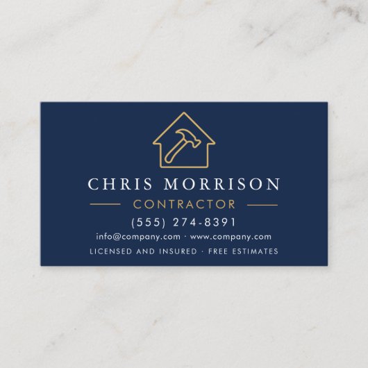 Gold Metal Building Construction QR Code Navy Blue 名刺 (正面)