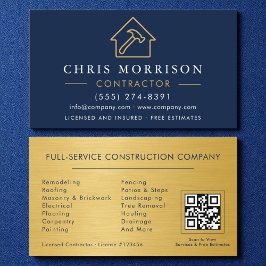 Gold Metal Building Construction QR Code Navy Blue 名刺