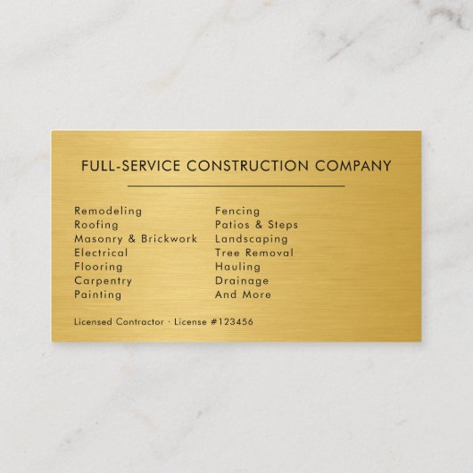 Gold Metal Handyman Construction Black  名刺 (裏面)