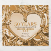 Gold Metal Heart 50th Wedding Anniversary スパークリングワインラベル (シングルラベル)