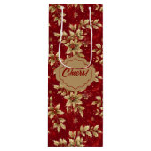 Gold Metal Poinsettias On Red ワインギフトバッグ (正面)