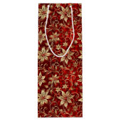 Gold Metal Poinsettias On Red ワインギフトバッグ (裏面)