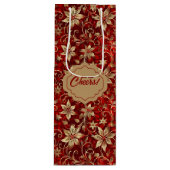 Gold Metal Poinsettias On Red ワインギフトバッグ (正面)