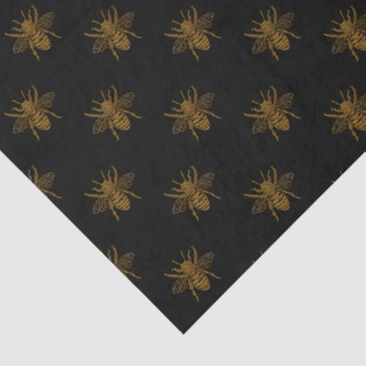 Gold Metallic Foil Bees on Black 薄葉紙 (詳細)