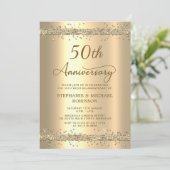 Gold Metallic Glitter 50th Wedding Anniversary 招待状 (スタンド正面)