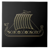 Gold Metallic Outline of Viking Longboat Tile タイル (正面)