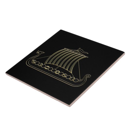 Gold Metallic Outline of Viking Longboat Tile タイル (側面)