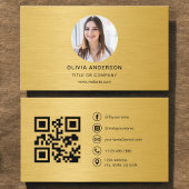 Gold Metallic Photo with QR Code Social Media 名刺