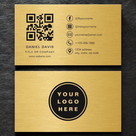 Gold Metallic Professional Company Logo QR Code  名刺