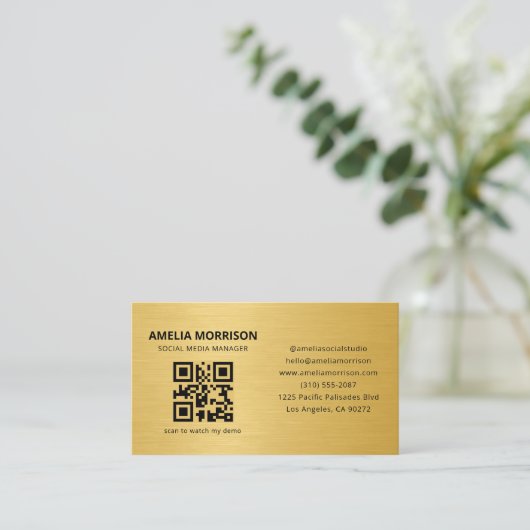 Gold Metallic QR Code Minimalist Professional 名刺 (スタンド正面)
