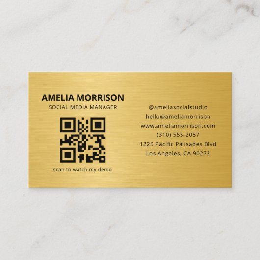 Gold Metallic QR Code Minimalist Professional 名刺 (正面)