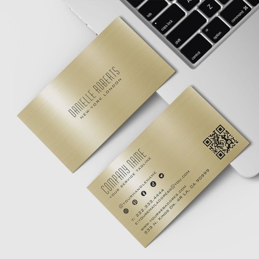 Gold Metallic Stainless Steel Texture QR Code 名刺