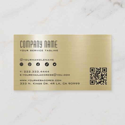 Gold Metallic Stainless Steel Texture QR Code 名刺 (裏面)