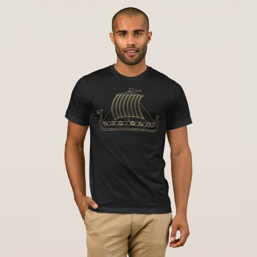 Gold Metallic Viking Longboat Tshirt Tシャツ (正面フル)