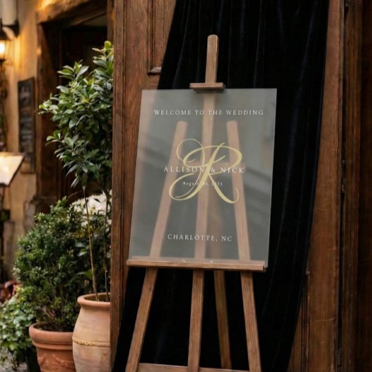 Gold Minimal Monogram Clear Wedding Entry アクリルサイン